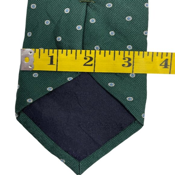 Roundtree & Yorke Silk Tie Green Blue Polka Dot - Picture 5 of 6